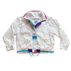 Vintage Casual Club White Pink Blue Purple Zip Up Collared Windbreaker
